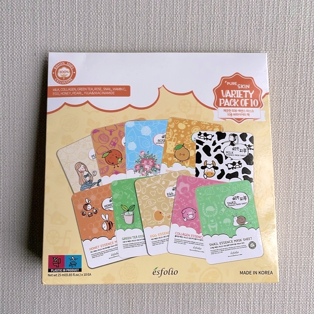 Esfolio k beauty pure skin variety pack of 10 essence sheet masks for face